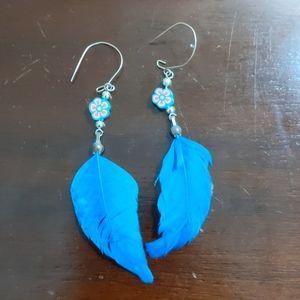 Turquoise/blue feather earrings